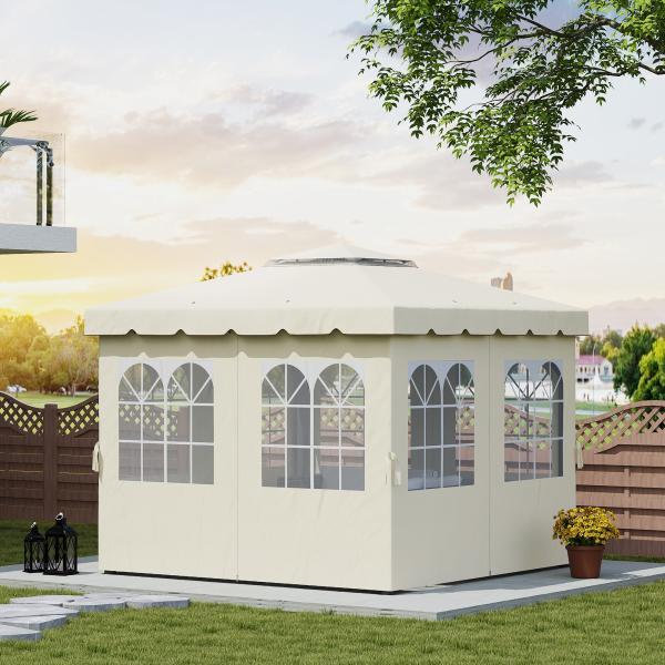 4 Paredes Laterais para Tenda 3x3 m Laterais de Tenda com Ganchos 8 Janelas e Proteção UV Creme