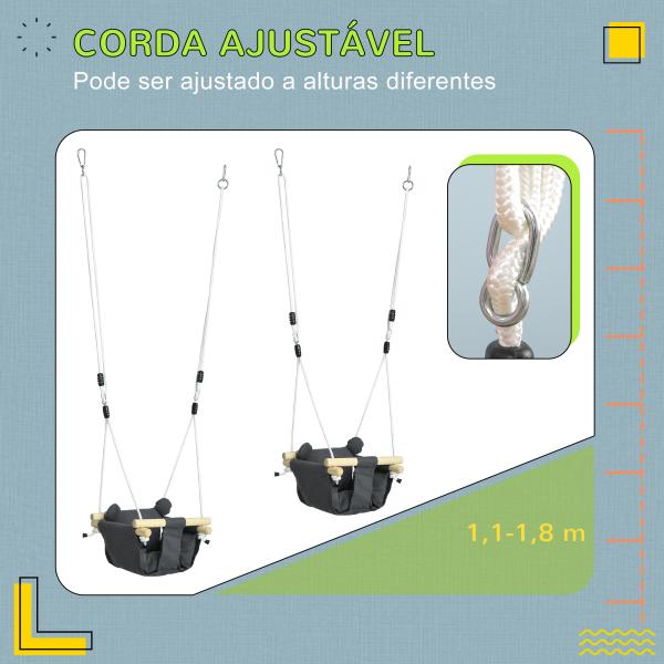 Baloiço para Bebés de 9 - 36 Meses com Cordas Ajustáveis e Assento Acolchoado 40x40x110 - 180 cm Cinza Escuro
