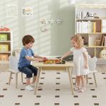 Conjunto de Mesa e 2 Cadeiras com Encosto em Forma de Ursinho e Compartimentos Ocultos Madeira e Branco