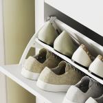 Sapateira Estreita com 2 Gavetas Prateleiras Ajustáveis e Puxadores em PU para 14 Pares de Sapatos 80x24x95,5 cm Branco