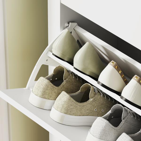 Sapateira Estreita com 2 Gavetas Prateleiras Ajustáveis e Puxadores em PU para 14 Pares de Sapatos 80x24x95,5 cm Branco