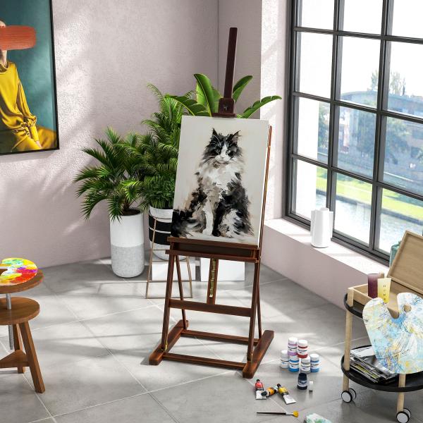 Cavalete de Pintura 230 cm com Altura e Ângulo Ajustáveis Arrumação para Adultos Artistas Pintores Castanho