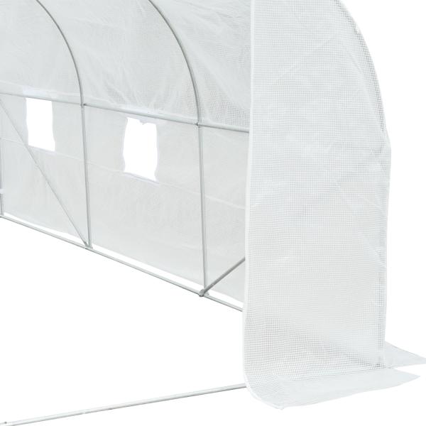 Estufa Tipo Túnel 350x300x200 cm com Porta Enrolável 6 Janelas Estufa para Cultivo de Plantas Verduras Branco