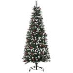 Árvore de Natal Artificial 180cm Ignífugo com 539 Ramos 51 Bagas Folhas de PVC Base Dobrável e Suporte Metálico Verde