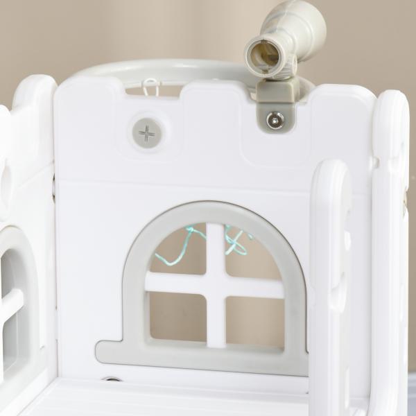 Escorrega Infantil 5 em 1 para Crianças com Cesto de Basquetebol Telescópio Escalador e Cesta Inferior 70x177x92 cm Branco e Cinza