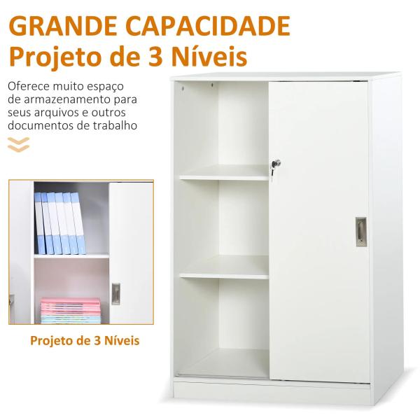 Armário de Escritório com 2 Portas Deslizantes e 3 Prateleiras 80x40x120 cm Branco
