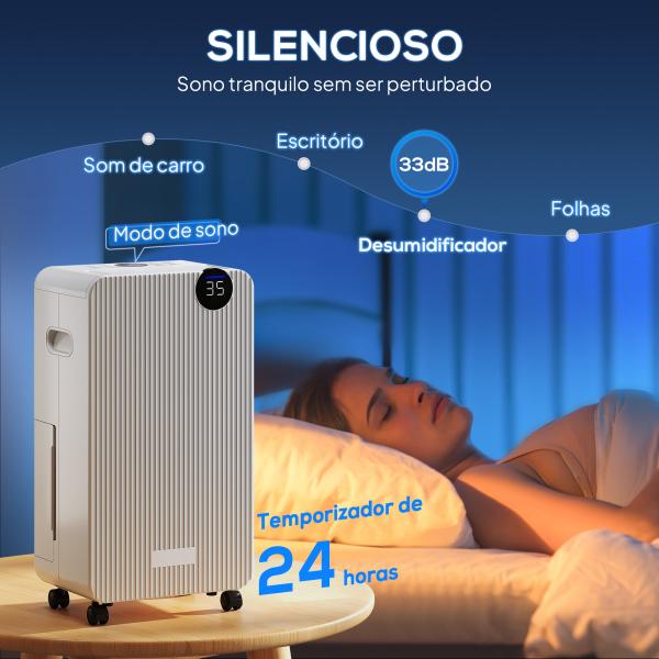 Desumidificador 12L/dia Depósito 2,1L Silencioso Desumidificador Elétrico com 4 Modos Ecrã LED Temporizador até 12 - 25㎡ Branco