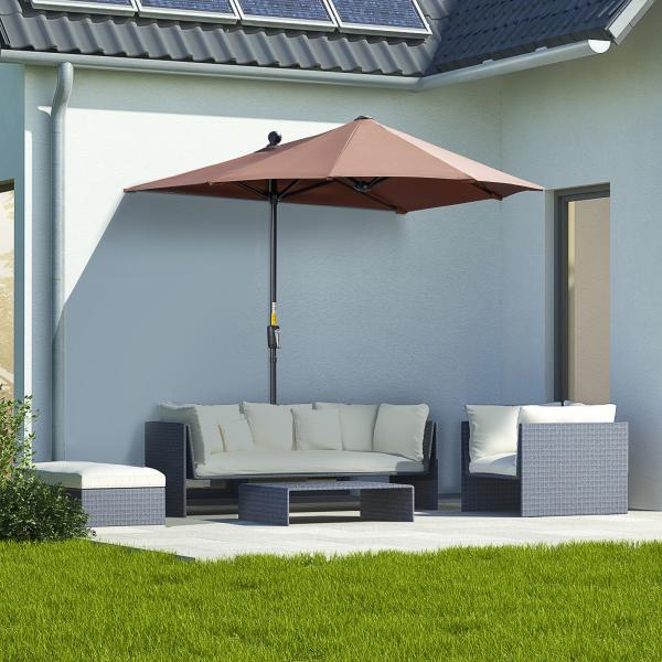 Chapéu de Sol de Parede 200x190x240 cm com Manivela Poste de Aço e Base Cruzada Anti - UV para Terraço Varanda Castanho