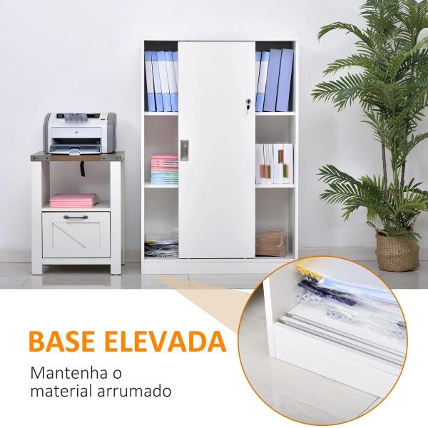 Armário de Escritório com 2 Portas Deslizantes e 3 Prateleiras 80x40x120 cm Branco