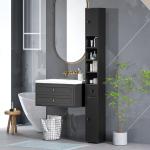 Coluna Casa de Banho Estreita com 1 Gaveta 4 Prateleiras Abertas e Prateleiras Ajustáveis 20x20x180 cm Preto