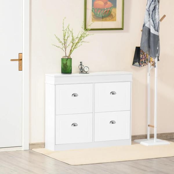 Móvel Sapateira de 4 Portas Estreita com Prateleiras Ajustáveis e Removíveis Capacidade de 16 Pares para Corredor Entrada 98x24x83cm Branco