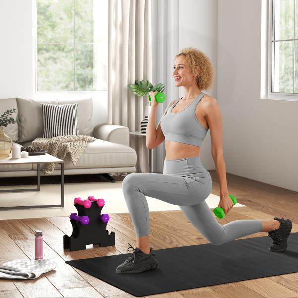 Conjunto de Halteres Hexagonais 2x1 kg 2x2 kg 2x3 kg com Suporte de Armazenamento para Treino em Casa Multicolor