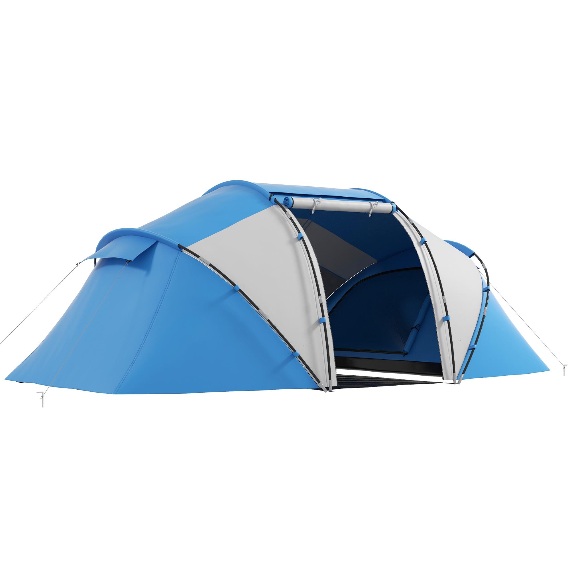 Tenda de Campismo Familiar para 4 Pessoas Tenda Dobrável Impermeável para Praia Parque 430x240x170 cm Azul e Branco