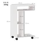 Mesa Auxiliar em Forma de C Mesa Auxiliar para Sofá com Rodas Compartimentos Abertos 40x30x69 cm Branco