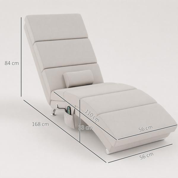 Poltrona Relax Reclinável com 8 Pontos de Massagem, Aquecimento Lombar, 5 Modos, Comando e Bolso Lateral, Branco Creme