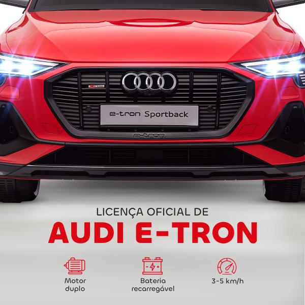 Carro Elétrico Audi E - Tron 12V para Crianças acima de 3 Anos com Controle Remoto Faróis Buzina Música MP3 TF USB e Abertura da Porta 3 - 8km/h 108x60x47cm Vermelho