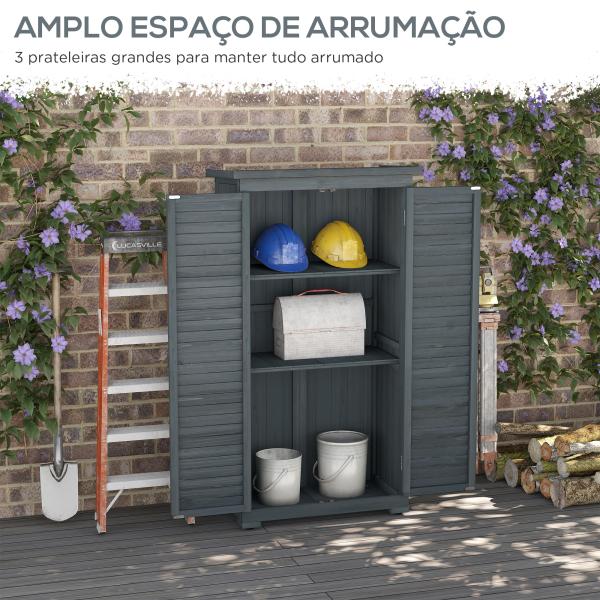 Armário de Madeira 0,31 m² 87x46,5x160 cm Armário Exterior de Madeira com 2 Portas e 2 Prateleiras Interior Cinza