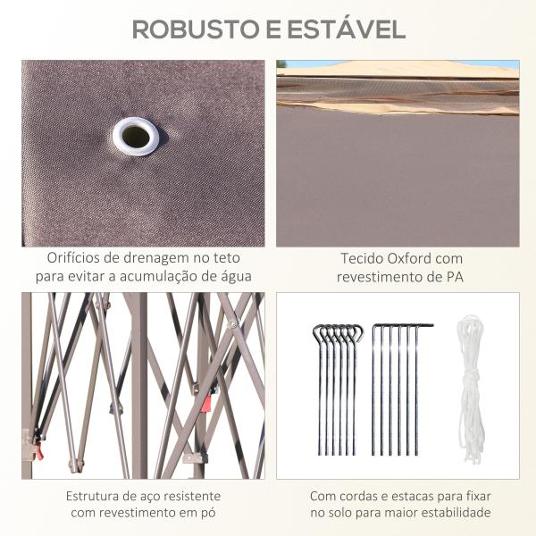 Tenda Dobrável 4,05x3,4x2,85 m Tenda de Jardim Hexagonal com 6 Mosquiteiras Amovíveis e Altura Ajustável Bege