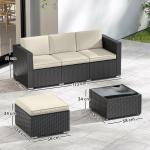 Conjunto de Móveis de Vime de Jardim 3 Peças Sofá de 3 Lugares com Almofadas e Mesa de Centro com Bancada de Vidro Preto e Bege