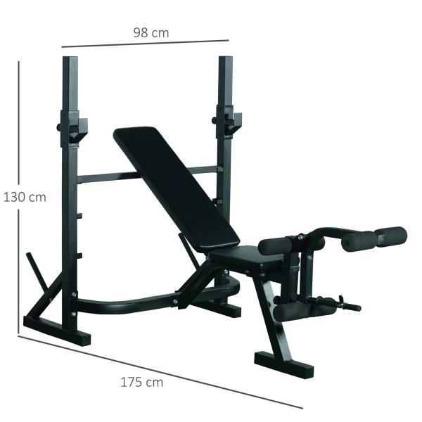 Banco de Musculação Multifuncional com Altura Ajustável de 3 Níveis para Treino de Corpo Inteiro 175x98x130 cm Preto