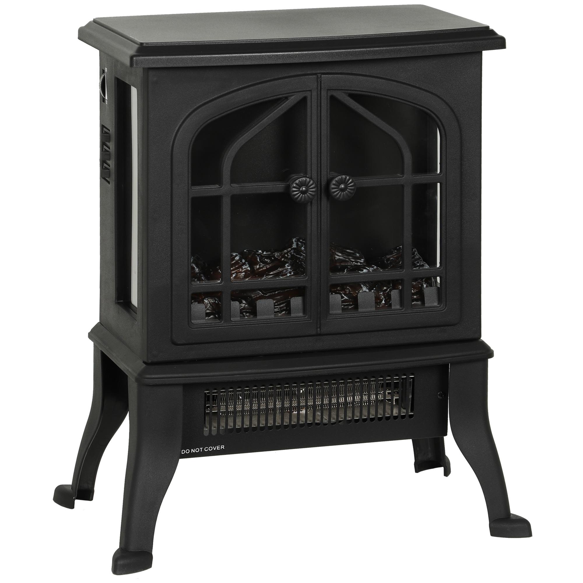 Lareira Elétrica 900/1800W com Efeito Chama 3D 2 Níveis de Potência Termóstato Ajustável para 15 - 30 ㎡ 39x24x48 cm Preto