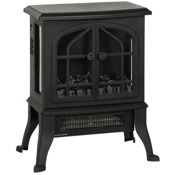Lareira Elétrica 900/1800W com Efeito Chama 3D 2 Níveis de Potência Termóstato Ajustável para 15 - 30 ㎡ 39x24x48 cm Preto