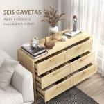 Cómoda para Quarto Cómoda de Madeira com 6 Gavetas de Vime Estilo Boêmio para Corredor Escritório 110x40x69 cm Carvalho