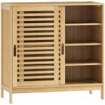 Sapateira de Bambu com 2 Portas de Correr de Ripas Sapateira de Entrada com Prateleiras Ajustáveis para 16 Pares de Sapatos 80x35x80 cm Madeira