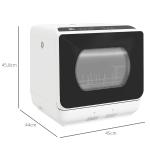 Máquina de Lavar Loiça Pequena Bancada Compacta Depósito de Água 6L 45x44x45,8cm Branco