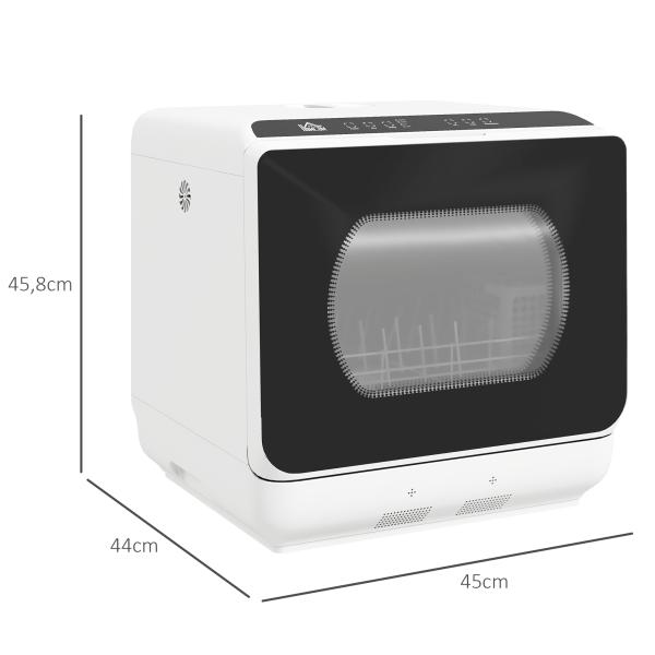 Máquina de Lavar Loiça Pequena Bancada Compacta Depósito de Água 6L 45x44x45,8cm Branco