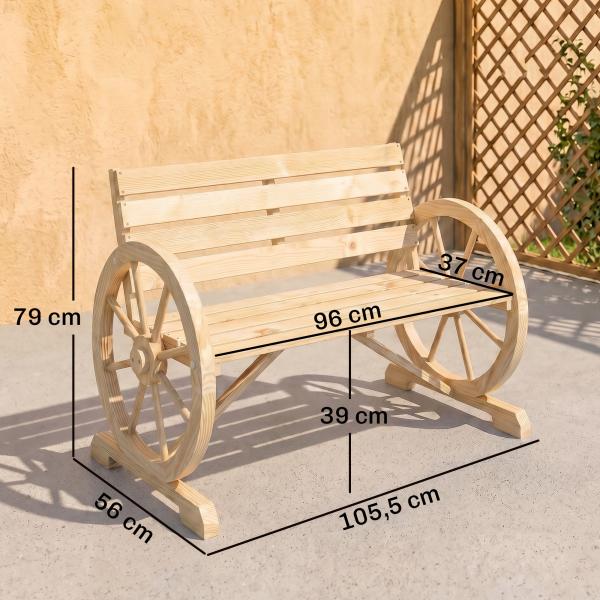 Banco de Jardim de Madeira com Apoios em Forma de Roda para 2 Pessoas 105,5x56x79 cm Madeira