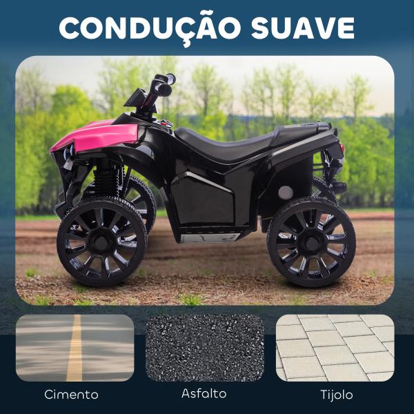 Quadriciclo Elétrico para Crianças 6 V Quadriciclo para Crianças com Velocidade até 3 km/h Faróis e Música 70x42x45 cm Rosa