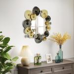 Espelho Decorativo de Parede Metálico para Sala Quarto Corredor 84x84 cm Dourado e Preto