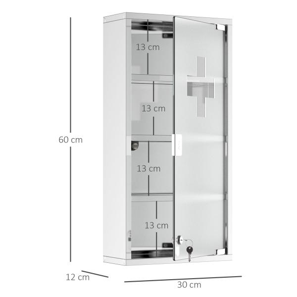 Kit de primeiros socorros em aço inoxidável para medicamentos 60x30x12cm prata