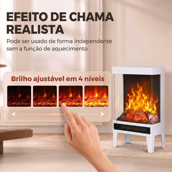 Lareira Elétrica 1000/2000 W com Chama LED Ajustável, até 15 - 20 m², 40,5 x 20 x 62 cm, Branca