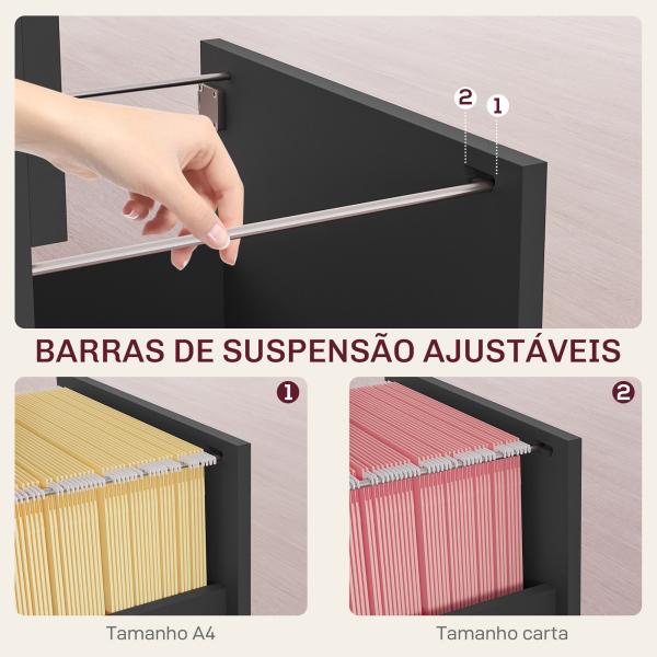 Arquivador com 2 Gavetas Fechadura e Barras para Documentos A4 e Carta 40x41,5x67,5 cm Preto