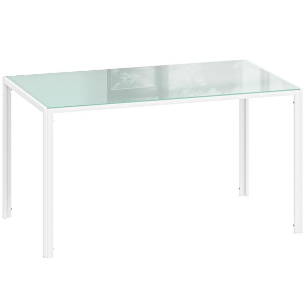 Mesa de Refeição de Vidro Mesa Retangular para 6 Pessoas com Pés de Metal 140x80x75 cm Branco