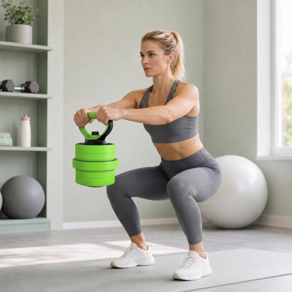 Conjunto de Halteres 20kg 4 em 1 Conjunto de Pesos com Kettlebell Barra de Pesos para Treino de Força em Casa Ginásio Verde