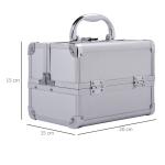 Estojo de Maquiagem Profissional Portátil de Cosméticos com Bandejas de 3 Níveis e Espelho 2 Chaves para Porta - Joias Manicure 15x15x20 cm Prata
