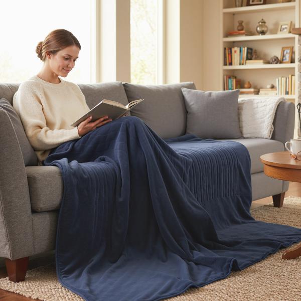 Manta Elétrica Grande Manta Térmica Sofá de Coralina com 10 Níveis de Temperatura e Temporizador 180x130 cm Azul