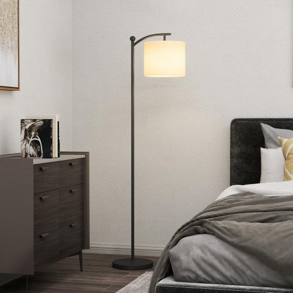 Candeeiro de Pé LED 11 Níveis, Controlo Remoto, Temporizador 60 min, 54,3x30,6x159,6 cm Preto e Creme