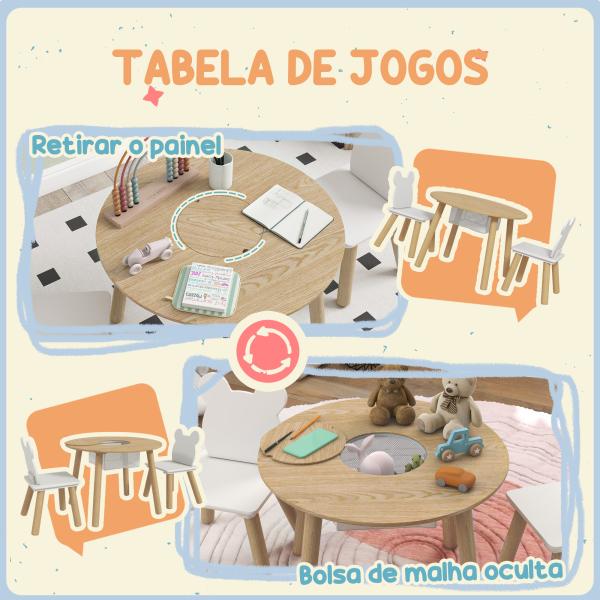 Mesa Infantil com 2 Cadeiras com Espaço de Arrumação para Crianças de 3 - 6 Anos para Sala de Jogos Dormitório Madeira e Branco
