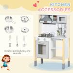 Cozinha Infantil de Madeira Cozinha para Crianças acima de 3 Anos com Altura Ajustável Luz Sons 60x30,5x93,2cm Branco e Cinza