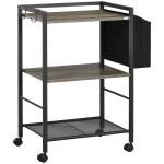 Carrinho Auxiliar com Rodas Carrinho de Armazenamento de 3 Níveis com Bolsa de Tecido 2 Ganchos 66x40x80,5cm Cinza
