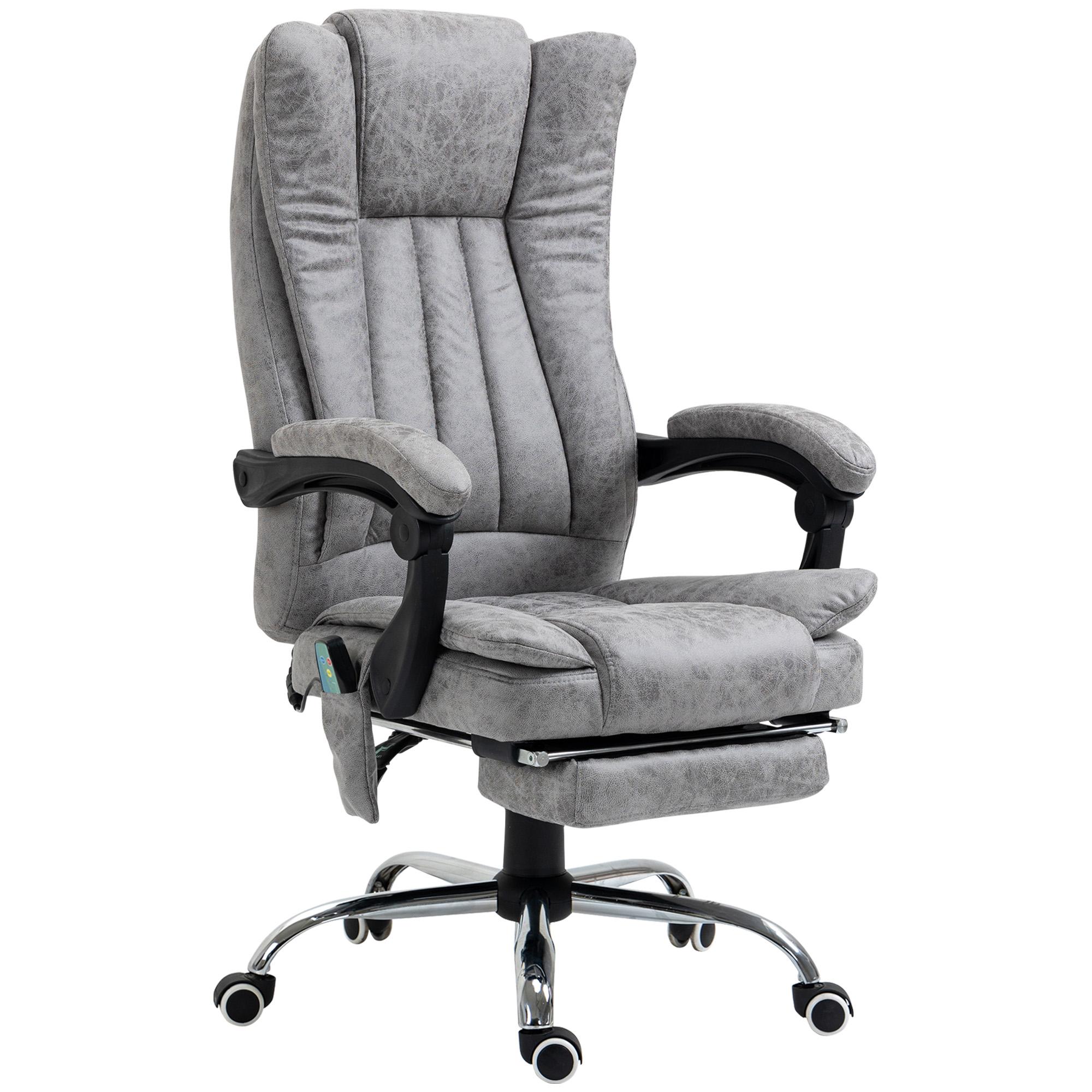 Cadeira de Escritório com 6 Pontos de Massagem Giratória Encosto Reclinável 135º Função de Aquecimento 62x67x113 - 120 cm Cinza
