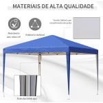 Tenda Dobrável 295x295x255 cm com Bolsa de Transporte Altura Ajustável Anti - UV para Terraço Pátio Azul