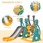 Escorega Infantil com Baloiço e Cesta de Basquetebol 3 em 1 para 18 - 36 Meses com Assento Ajustável Parque Infantil para Interior e Exterior 152x149x107cm Multicor