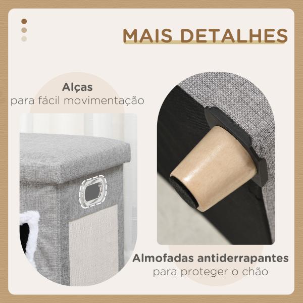 Casa para Gatos 2 em 1 com Apoio para os Pés com Almofada Amovível e Almofada para Arranhar 35,5x35,5x42,5 cm Cinza