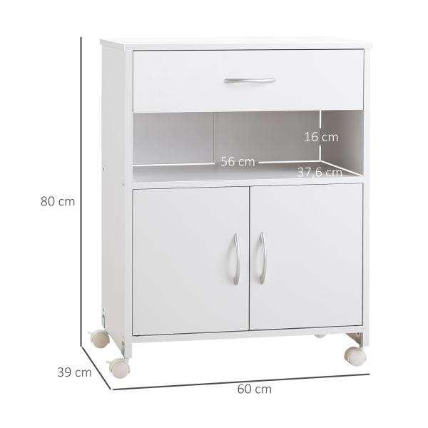 Armário para Impressora com Rodas e Gaveta 60x39x80cm Branco