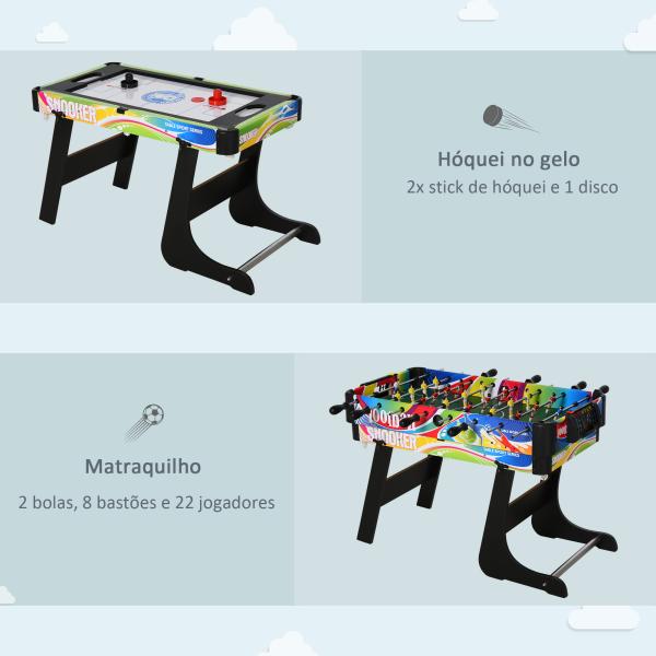 Mesa de Jogos Dobrável 4 em 1 Matraquilhos Hóquei de Mesa Bilhar Pingue - Pongue e Acessórios Incluídos 86,5x43,5x64 cm Multicor